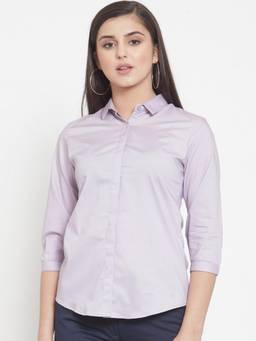 Hancock - Women Purple Cotton Elastane Solid Slim Fit Formal Shirt