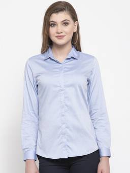 Hancock - Women Blue Pure Cotton Solid Slim Fit Formal Shirt