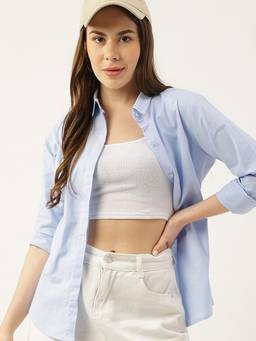 Hancock - Women Blue Pure Cotton Solid Slim Fit Formal Shirt