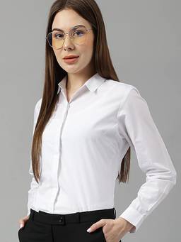 Hancock - Women White Solid Pure Cotton Slim Fit Formal Shirt