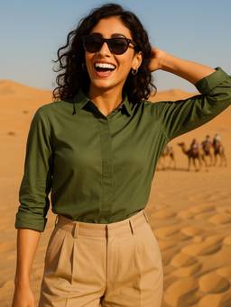 Hancock - Women Green Solid Pure Cotton Slim Fit Formal Shirt