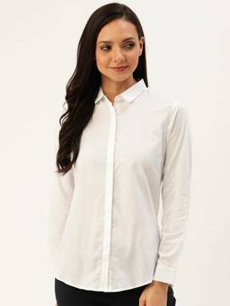 Hancock - Women White Solid Pure Cotton Slim Fit Formal Shirt
