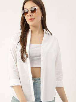 Hancock - Women White Solid Pure Cotton Slim Fit Formal Shirt