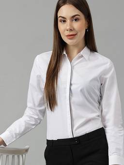 Hancock - Women White Solid Pure Cotton Slim Fit Formal Shirt