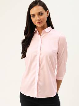 Hancock - Women Pink Solid Pure Cotton Slim Fit Formal Shirt