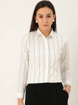 Hancock - Women White Stripes Pure Cotton Slim Fit Formal Shirt