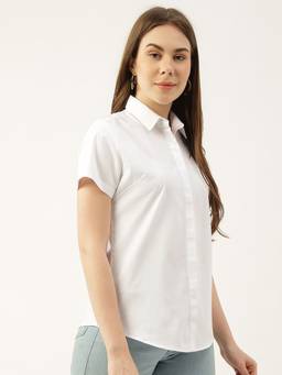 Hancock - Women White Solid Pure Cotton Slim Fit Formal Shirt