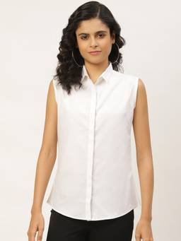 Hancock - Women White Solid Pure Cotton Slim Fit Formal Shirt