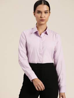 Hancock - Women Lavender Solid Pure Cotton Regular Fit Formal Shirt
