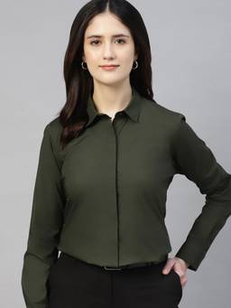 Hancock - Women Solid Pure Cotton Stretchable Formal Shirt