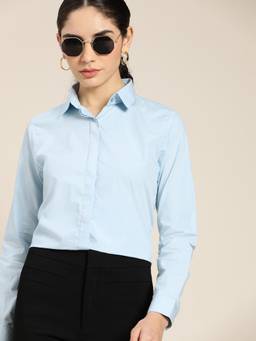Hancock - Women Sky Solid Pure Cotton Regular Fit Formal Shirt