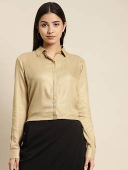 Hancock - Women Beige Solid Viscose Rayon Regular Fit Formal Shirt