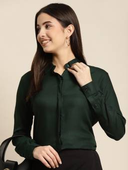 Hancock - Women Bottel Green Solid Viscose Rayon Regular Fit Formal Shirt