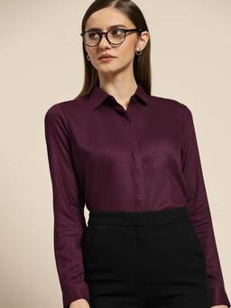 Hancock - Women Purple Solid Viscose Rayon Regular Fit Formal Shirt