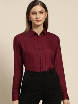 Hancock - Women Maroon Solid Viscose Rayon Regular Fit Formal Shirt
