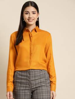 Hancock - Women Mustard Solid Viscose Rayon Regular Fit Formal Shirt
