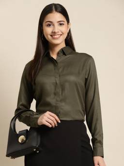 Hancock - Women Olive Solid Viscose Rayon Regular Fit Formal Shirt