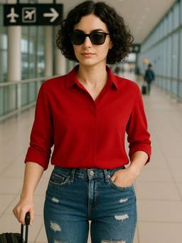 Hancock - Women Red Solid Viscose Rayon Regular Fit Formal Shirt