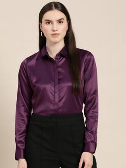 Hancock - Women Purple Solid Satin Formal Shirt