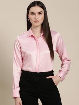 Hancock - Women Pink Solid Satin Formal Shirt