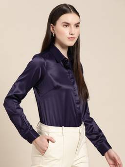 Hancock - Women Purple Solid Satin Formal Shirt