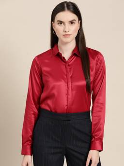 Hancock - Women Red Solid Satin Formal Shirt