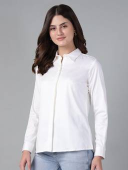 Hancock - Women White Solid Pure Cotton Formal Shirt