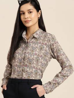 Hancock - Women Grey Floral Viscose Rayon Formal Shirt