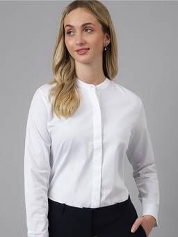 Hancock - Women White Solid Pure Cotton Regular Fit Formal Shirt