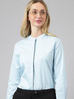 Hancock - Women Blue Nautical Stripes Pure Cotton Plus Size Formal Shirt