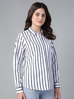 Hancock - Women White Stripes Pure Cotton Regular Fit Formal Shirt