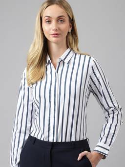 Hancock - Women White Stripes Pure Cotton Regular Fit Formal Shirt