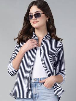 Hancock - Women White Stripes Pure Cotton Regular Fit Formal Shirt