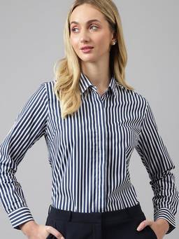 Hancock - Women White Stripes Pure Cotton Regular Fit Formal Shirt