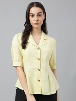 Hancock - Women Yellow Solid Pure Cotton Regular Fit Formal Shirt