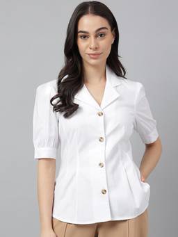 Hancock - Women White Solid Pure Cotton Regular Fit Formal Shirt