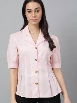 Hancock - Women Pink Solid Pure Cotton Regular Fit Formal Shirt