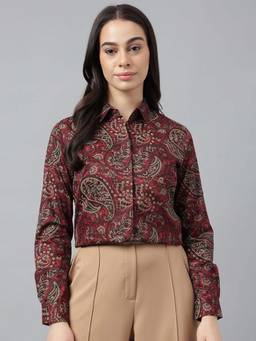 Hancock - Women Maroon Prints Pure Cotton Regular Fit Formal Shirt