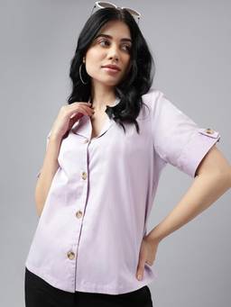 Hancock - Women Lavender Solid Pure Cotton Regular Fit Formal Shirt