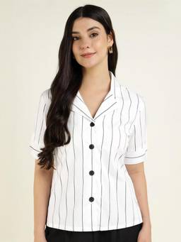 Hancock - Women White Stripe Pure Cotton Regular Fit Formal Shirt