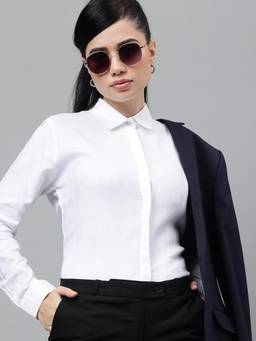 Hancock - Women White Viscose Rayon Regular Fit Formal Shirt