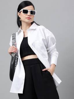 Hancock - Women White Pure Cotton Relaxed Fit Formal Over Size Shirt