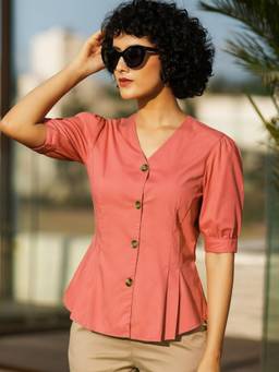 Hancock - Women Pink Pleated Pure Cotton Formal Shirt
