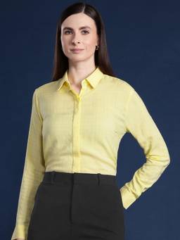 Hancock - Women Yellow Checked Viscose Rayon Regular Fit Formal Shirt