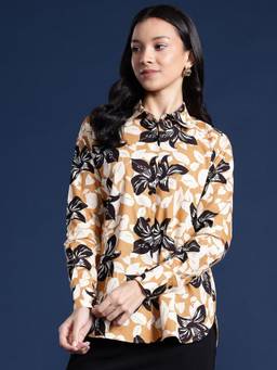 Hancock - Women Beige Floral Print Pure Cotton Boyfriend Fit Casual Shirt