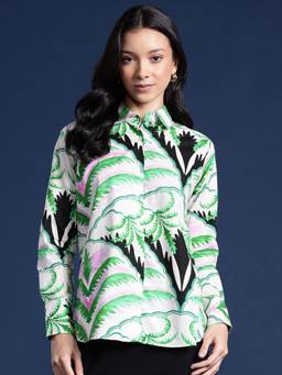 Hancock - Women Green Abstract Print Pure Cotton Boyfriend Fit Casual Shirt