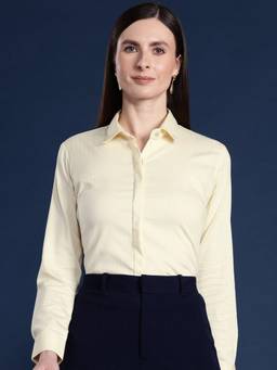 Hancock - Women Yellow Solid Pure Cotton Stretchable Wrinkle Free Formal Shirt