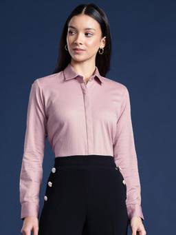 Hancock - Women Pink Solid Pure Cotton Stretchable Wrinkle Free Formal Shirt