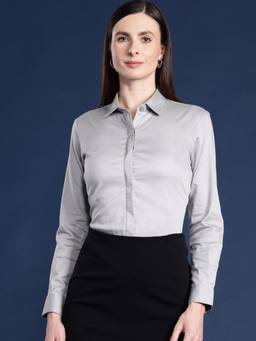 Hancock - Women Grey Solid Cotton Satin Stretchable Wrinkle Free Formal Shirt
