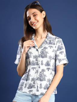 Hancock - Women White Printed Pure Cotton Regular Fit Casual Shirt
